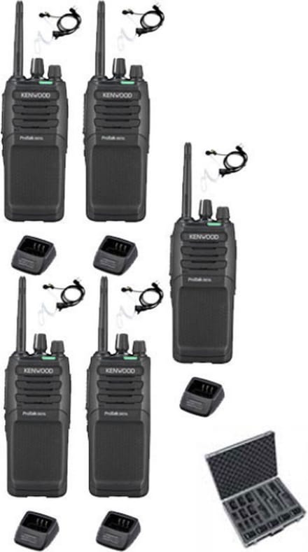 Set van 5 Kenwood TK-3701D met beveiliging oortje, koffer en tafellader