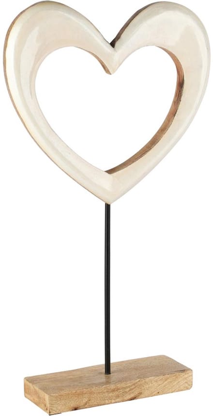 Dekoratief | Deco hart op voet, wit/naturel, hout/email, 20x6x37cm | A258247
