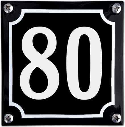 Zwart emaille huisnummer  - 80