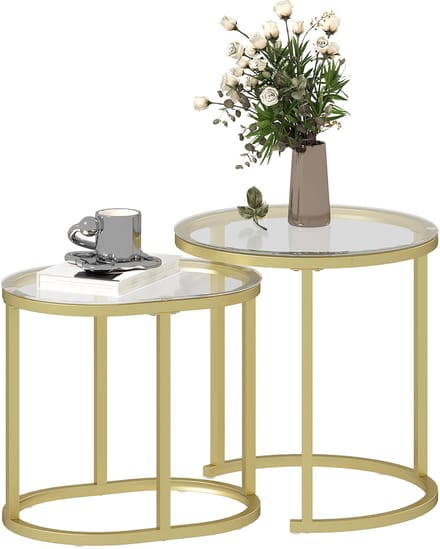 HOMCOM - Salontafel-Set - Set van 2 - Staal - Gehard glas - Goud