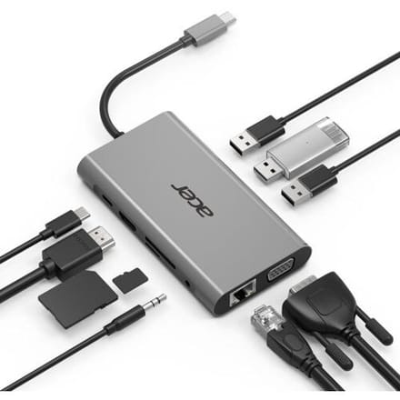 Acer 10-in-1 laptop dock & poortreplicator USB 3.2 Gen 1 (3.1 Gen 1) Type-C Zilver