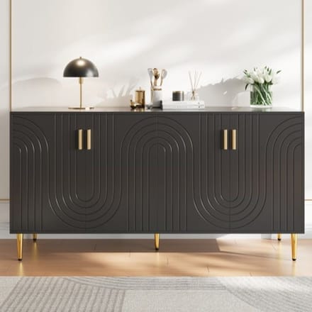 Buffet - MUVOE - Golvend Design - Zwart - 152 x 40 x 75 cm - 2 Deuren