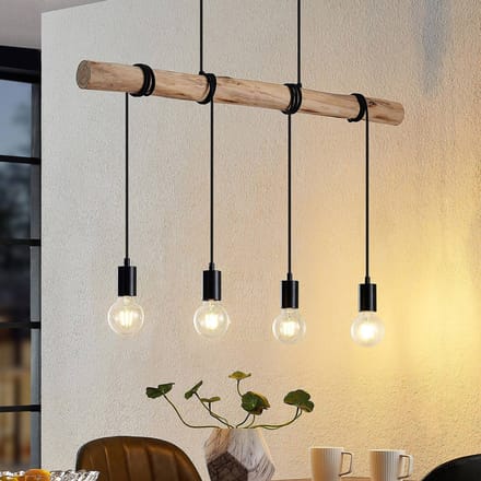 Lindby - Hanglamp - 4lichts - Eucalyptushout, staal - E27 - licht hout, mat zwart