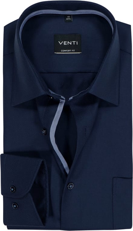 VENTI CASA MODA comfort fit overhemd - structuur - donkerblauw - Strijkvrij - Boordmaat: 46