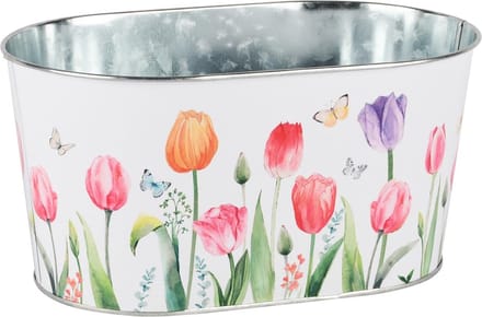 Dekoratief | Bloempot ovaal 'Spring Impression', metaal, 22x13x11cm | A250601