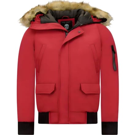 Korte Heren Winterjas - Met Faux Bontkraag - Rood