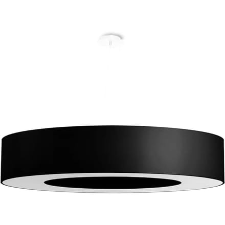 Kroonluchter SATURNO 90 met extra brede ronde stoffen ringkap - Sollux Lighting - IP20 - Zwart stof/pvc/staal behuizing - 90 x 90 x 112 cm - 8 x E27 LED, exclusief lichtbron - 8 x 15 W - Minimalistische kroonluchter voor woonkamer en slaapkamer