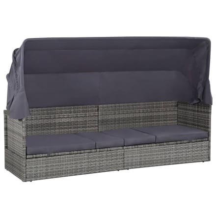 vidaXL - Tuinbed - met - luifel - 205x62 - cm - poly - rattan - grijs