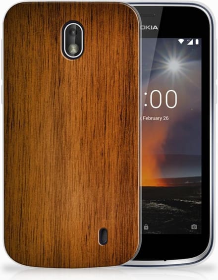 Nokia 1 Bumper Hoesje Donker Hout