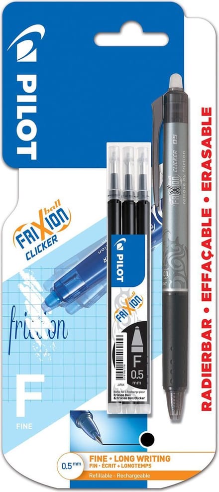 Pilot Frixion - Clicker Zwart 0.5 + 3 vullingen - op blister