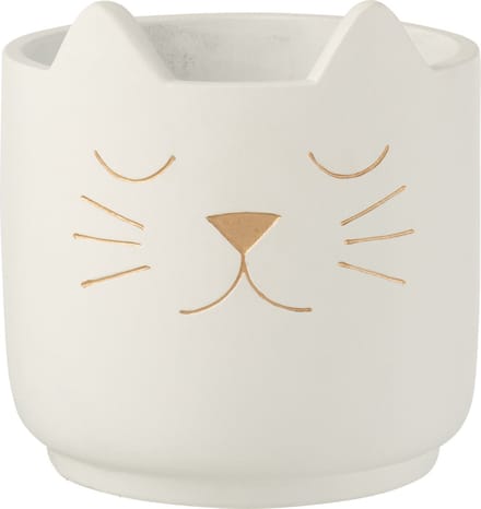 J-Line bloempot Kat - cement - wit/goud - large - Ø 19 cm