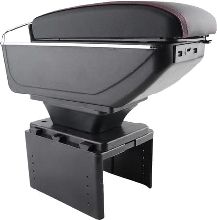 Verstelbare autoconsole armsteun organizer met USB-aansluiting, multifunctionele opbergbox voor auto-interieur en accessoires