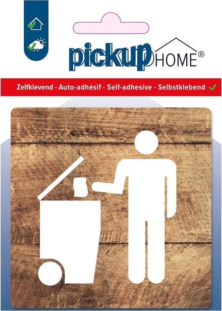 Pickup afvalbak hout - 90x90 mm Pictogram Route Acryl