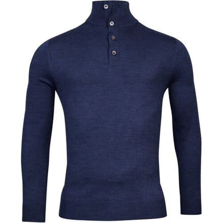 Baileys Trui Buttons Collar Placket Merino Blend Deep Denim Blue / male