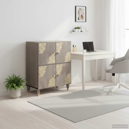 vidaXL - Dressoir - Grijs - en - Goud - 60 - x - 33 - x - 75 - cm - Massief - Mango - Hout