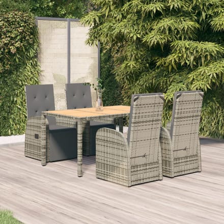 vidaXL - 5-delige - Tuinset - met - kussens - poly - rattan - grijs