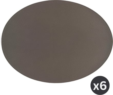 ZICZAC - Placemat TRUDO - SET/6 - lederlook - 33x45 cm - Ovaal, grijs