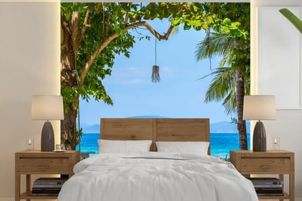 Behang - Fotobehang Tropisch - Strand - Zee - Breedte 220 cm x hoogte 220 cm