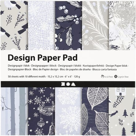 Design papierblok, vel 15,2x15,2 cm, 120 gr, blauw, grijs, 50 vel/ 1 doos