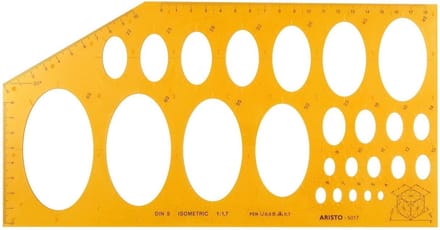 Aristo ellipssjabloon - afmetingen 295x150mm - 25 ellipsen - isometrisch - oranje transparant - AR-5017