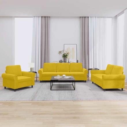 vidaXL 3-delige Loungeset met kussens fluweel geel