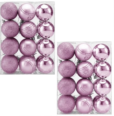 Kerstboomballen 48st Ø6cm - Mat Glanzend Glinsterend - Kunststof Roze