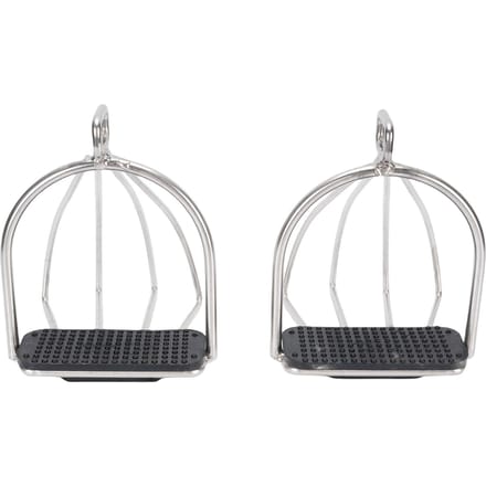2PCS Étriers d'Équitation Acier Inoxydable Étriers de Sécurité à Cage avec Coussinet Antidérapant Accessoires Équestres white