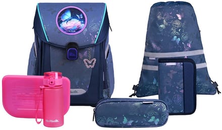 McNeill schooltas Primo Schoolbag Set 9-delig Roses donkerblauw