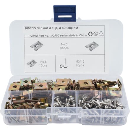 160PC No.6 Bevestigingsmiddelen U Noten Zelftappende Schroef Spits U Clips M3 * 12 Auto Motorcyle