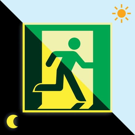 Extra lichtgevende nooduitgang rechts sticker - E002 200 x 200 mm