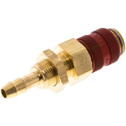 Messing DN 5 Rood Luchtkoppeling Snelkoppeling 6 mm Slangpilaar Schotkoppeling
