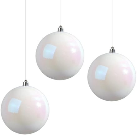 Decoris Kerstbal - 3x - wit parelmoer - groot - 20 cm - kunststof - glans - kerstversiering