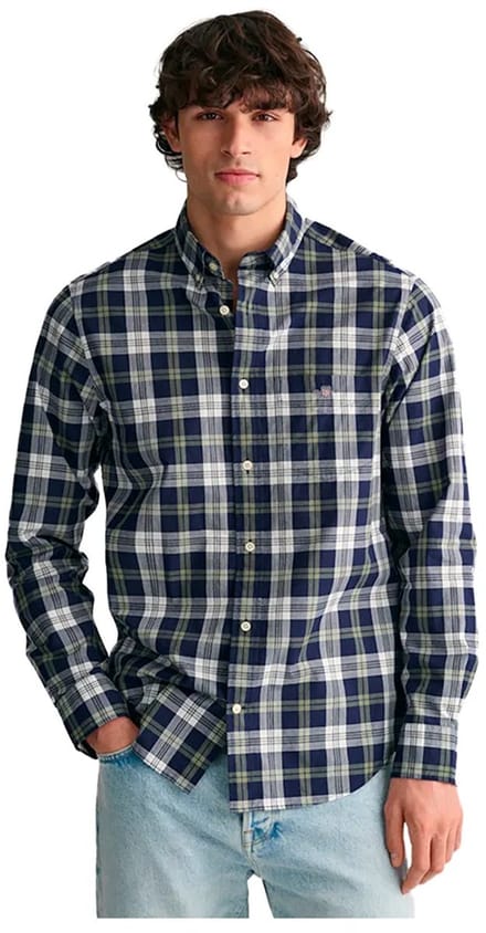 Gant overhemd donkerblauw geruit poplin
