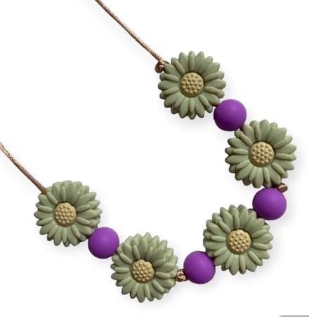 Kinderketting | Bijtketting | Daisy | Pistasche | Paars | Vanaf 3 jaar!