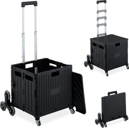 boodschappentrolley - traploper - met deksel - tot 35 kg - opvouwbaar - zwart
