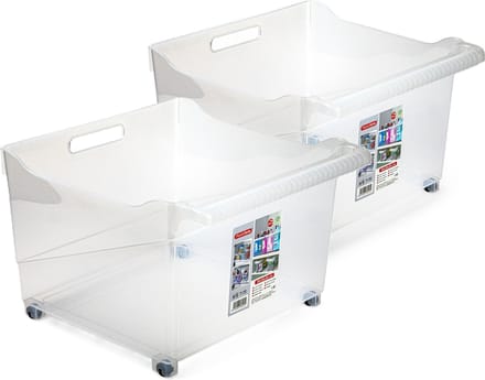 Plasticforte opberg Trolley Container - 2x - transparant - L39 x B38 x H26 cm - kunststof