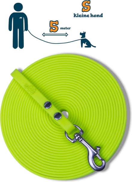 Miqdi BioThane® Sleeplijn 5 meter – zonder handvat – S (9 mm) – neon geel – waterdicht & sterk
