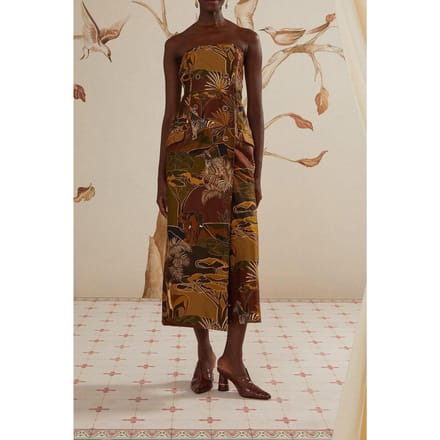 FARM Rio Savana Dream Caramel Strapless Buttonned Midi Dres Größe: L | Midikleider Outlet | Damen | Braun