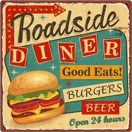 Signs USA - retro wandbord - dibond - Roadside Diner - 35 x 35 cm
