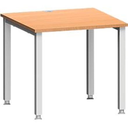 Bureau MODENA FLEX, vierkant, 4-poots vierkante buis, B 800 x D 800 x H 720-820 mm, beuken/wit aluminium