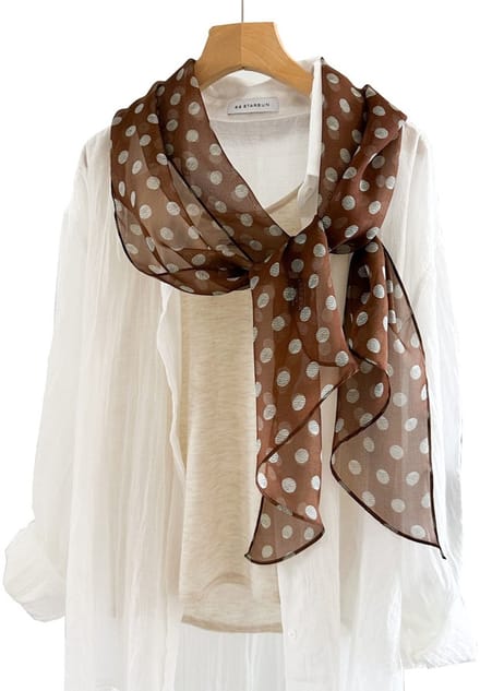 Zijden Sjaaltje – Halsdoek Dames – Zijde – Stippen – Bruin
