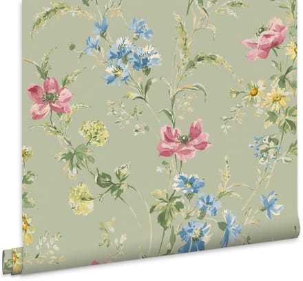 Laura Ashley Poppy Meadow Behang - Bloemen - 10mx52cm - Groen