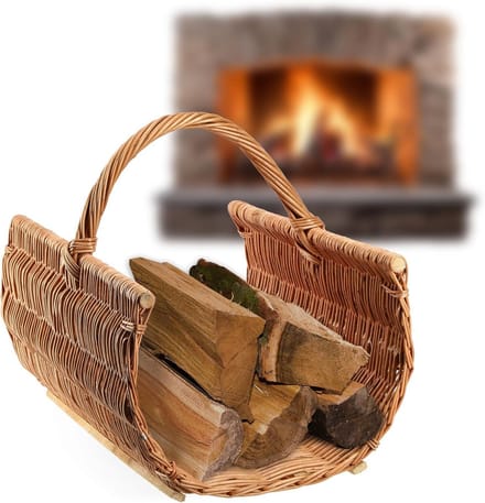Grote Houten Mand voor Brandhout Opslag met Handvat
