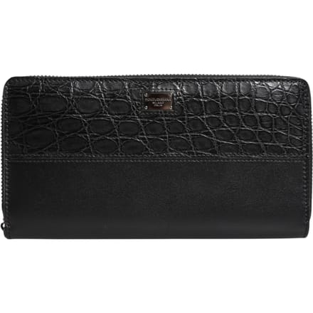 Zwart Leren Logo Plaque Zip Around Continental Portemonnee