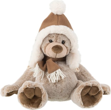 J-Line knuffel Beer + Muts - polyester - bruin - small