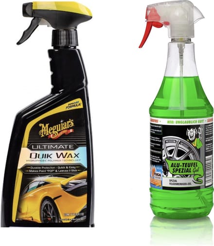 Meguiar's Ultimate Quik Wax + Tuga Alu-Teufel Spezial 1L – Autowax Spray & pH-Neutrale Velgenreiniger – 2-delige Autopoets Set