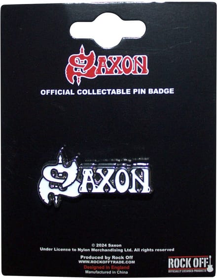 Saxon - White Logo Pin - Wit