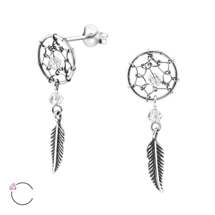 Montebello Oorbellen Ancor - 925 Zilver Geoxideerd - Dromenvanger - 10x28mm
