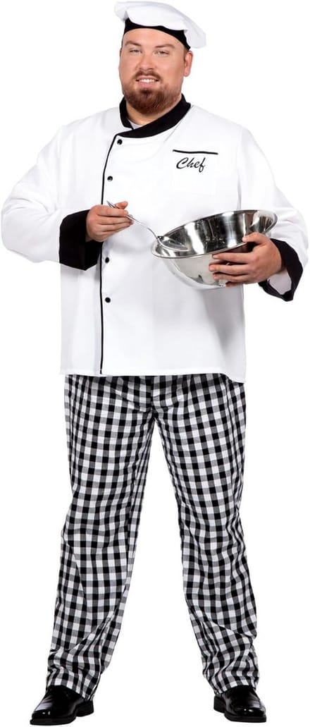 3-Delig Koksoutfit Heren - Complete Kokskostuum voor Feest en Carnaval