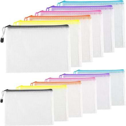 Set van 12 Waterdichte Plastic Zipper Tassen voor Documenten, Reisbenodigdheden en Kantooraccessoires